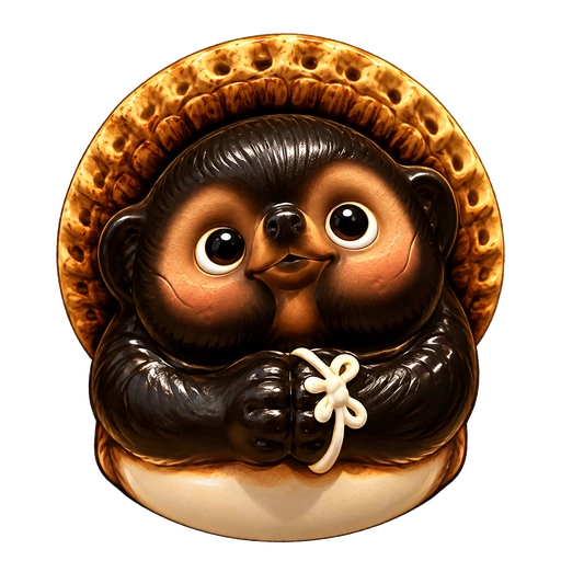 Tanuki ceramic sculpture with a golden hat